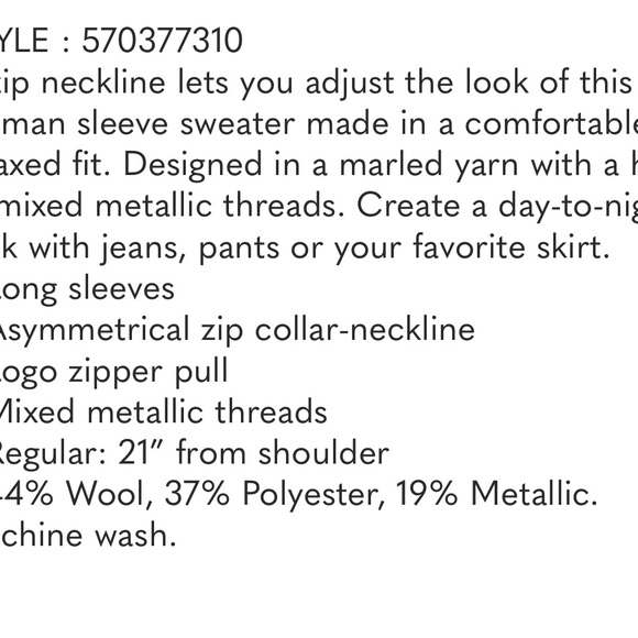 WHBM $99 Zip Neck Dolman Sleeve Pullover - Picture 10 of 10